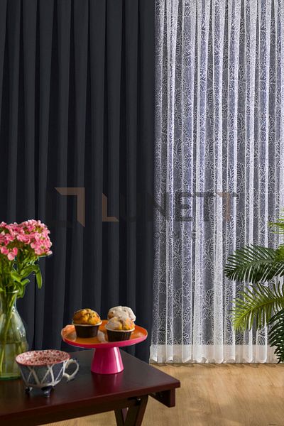 LUNETT HOME READY TO USE BLACK SEYREK PLEATED 1X2 FON CURTAIN SINGLE WING