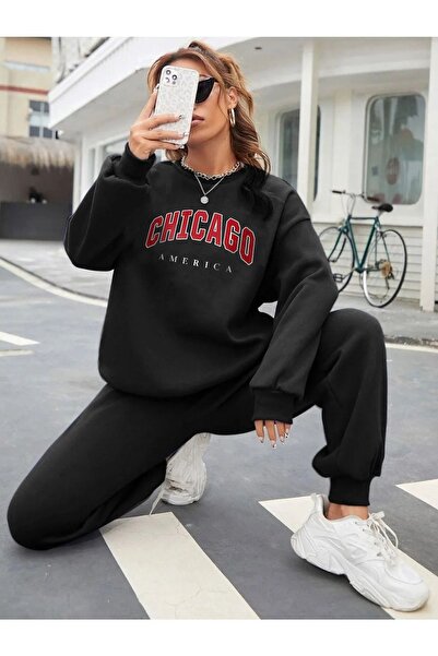 LAND MODA Σετ γυναικεία φούτερ και φούτερ με στάμπα Çhikago