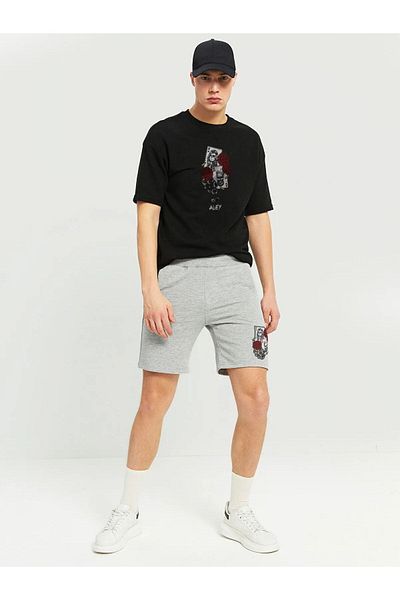 LAND MODA Σετ μπλουζάκι και σορτς με μοτίβο καρτών για άνδρες