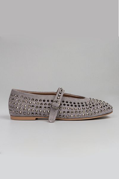 Milaura WOMEN'S GRAY STONE DETAILED SUEDE GENUINE LEATHER SHOES 20331