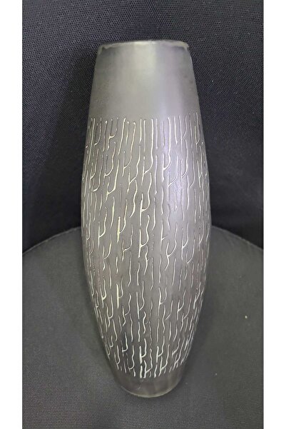 esdekor 31cm Seramik Vazo Desenli Rocca L El İşçilik Görünümlü Gri Gibi 1 Adet