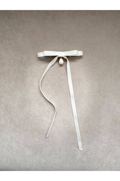 Bride Glim Pearl Bow Long Grogen Ribbon Automatic Buckle
