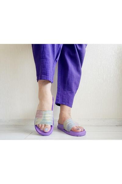 GEZER Kadın Günlük Mor Parlak Şık Plaj,Havuz,Ev Ve Dışarı Terliği