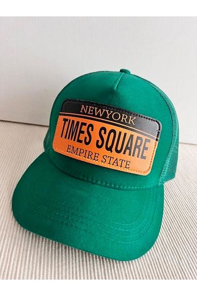 CosmoOutlet New York Empire State Illustrated Removable Logo Unisex Sticker Mesh Benetton Green Hat