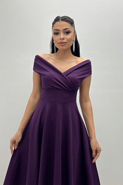 giyimmasalı Rochie Midiboy cu gât barcă - Violet vinete