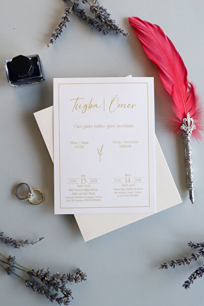 Pixel Davetiye Krem - 50 Adet - Yaldızlı Davetiye - Yeni - Düğün - Nişan - Kına - Sünnet - Nikah Davetiyesi - 8897