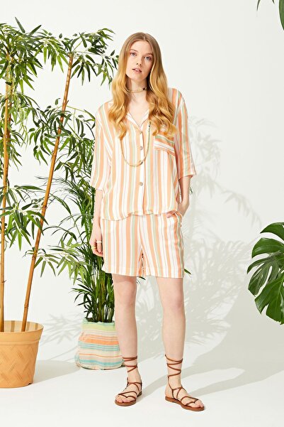 ENNA MODA 100% Viskon Dokuma Kumaş Premium Cepli Şortlu Takım, Çeyizlik Yazlık Pijama Takımı