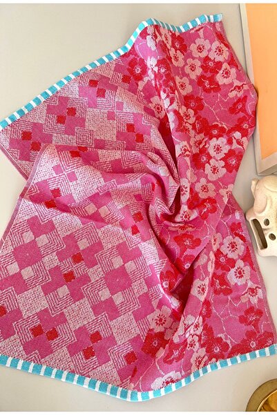 Shopiole 2 Adet Pembe Çiçekli 50cm X 70 Cm 100% Pamuk Kurulama Bezi - Özel Tasarım Pembe Desenli 2li Set