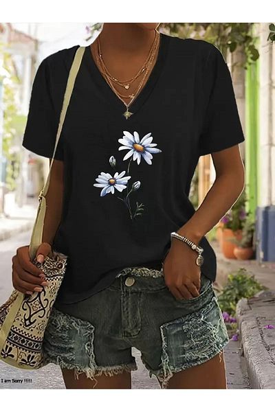 Deocept Tricou cu decolteu în V, casual, pentru femei