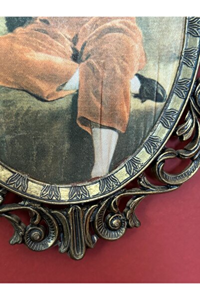 tayfuntufan antika koleksiyon İtalyan pirinç çerçevede ipek üzerine resimler 21 cm 14 cm ölçülerinde