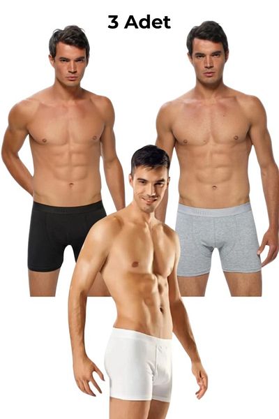 Makkam Home Men's Boxer Set of 3 - Lycra, Gray, White, Black