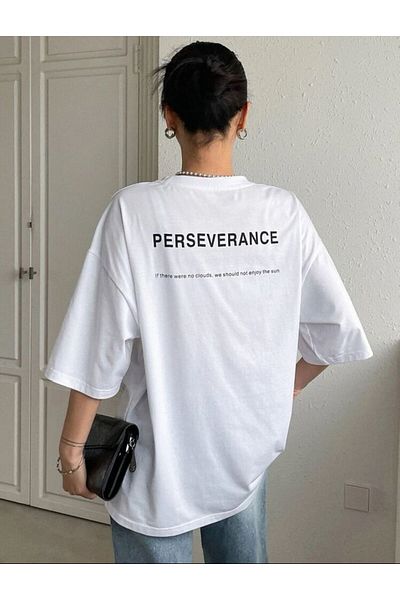 AFROGİYİM Γυναικείο μπλουζάκι με στάμπα Perseveranca Oversize