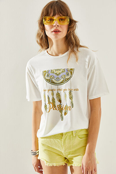 Bianco Lucci Ethnic Patterned Women's Combed Cotton T-Shirt -60251209