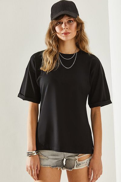 Bianco Lucci Dámské tričko Crew Neck s detailem rozparku rukávu – Krátký rukáv Základní model60251203