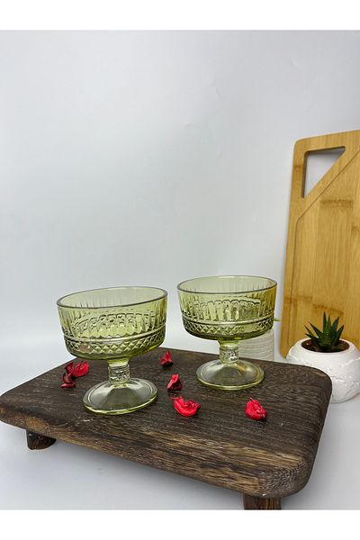 Paşabahçe Elysia 51749 Green Cut Crystal Ice Cream Bowl Dessert Presentation Bowl Set of 6 - 250 cc