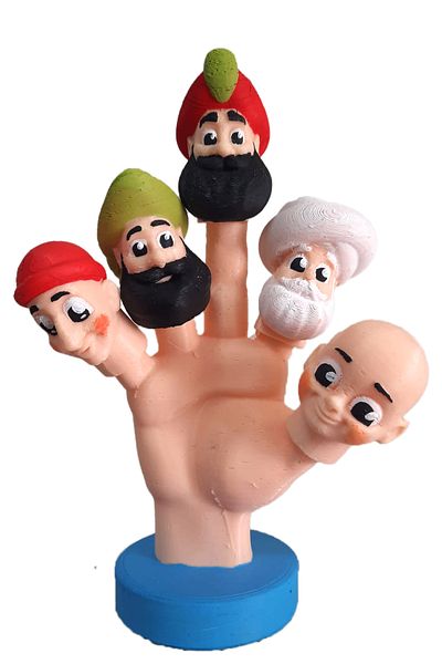 Uçaneller Kuklaevi Traditional Figures Finger Puppet Set with Hand Stand