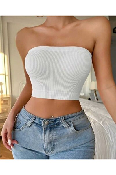 BENİMOLMALI Kaşkorse Kumaş Straplez Bluz Crop Likralı Büstiyer Bluz