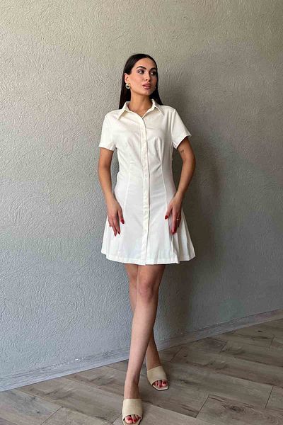Seda Yalçın Atelier Φόρεμα πουκάμισο εκρού με πιέτες - μπροστινό κουμπί