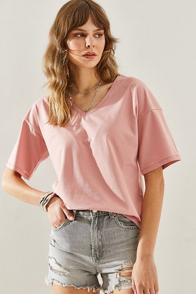 Bianco Lucci V-Neck Short Sleeve Women's T-Shirt -60251204