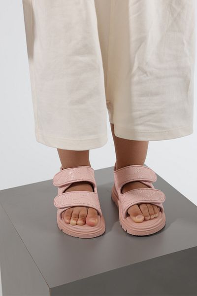 kids A more Lady Vegan Leather Baby Girl Sandals - Double Velcro, Closed Back, Powder