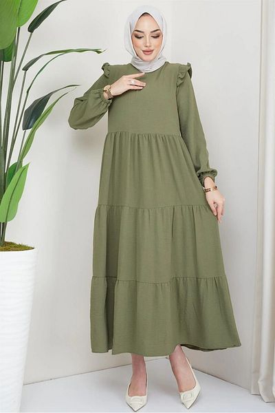 KMKkombin Ayrobin Hijab Dress - Shoulder Ruffle, Women, Model 570