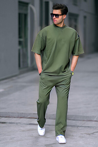 YAKAMEL Erkek YEŞİL Rahat Kısa Kollu T-shirt Ve Pijama Takımı