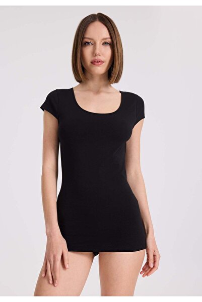 WESTMARK LONDON Black Cotton Elastane 3-Piece Tank Top - Crew Neck, Short Sleeve, Women's OLIVIA CAPSLEEVE TOP