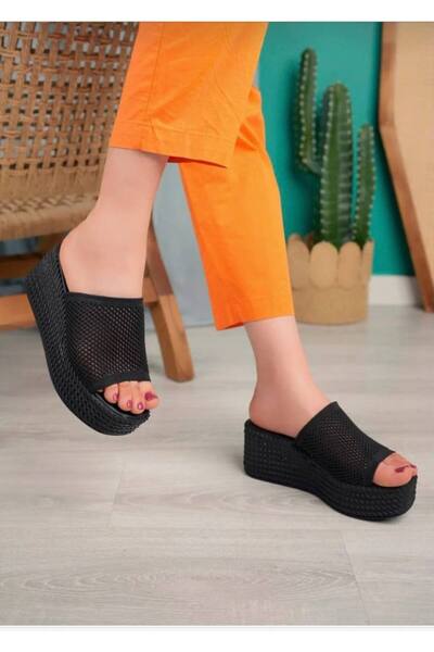 maxmoda Yeni Sezon Kadın Şık Rahat Tam Kalıp Dolgu Topuk  Triko Terlik