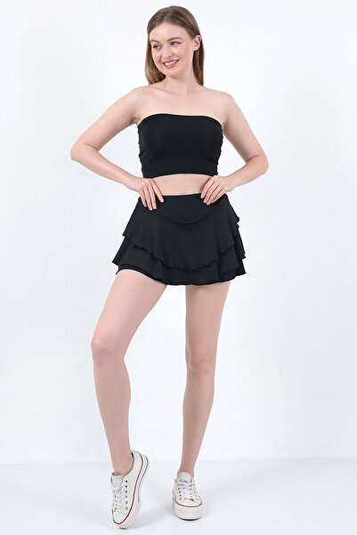 WAYS Kadın Siyah Mini Spor Şort Etek