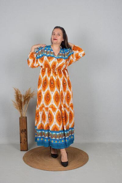 Truva XXL Φόρεμα με σχέδιο με λαιμόκοψη σε σχήμα V - Μεγάλο μέγεθος με δέσιμο από το κάτω μέρος του στήθους 666