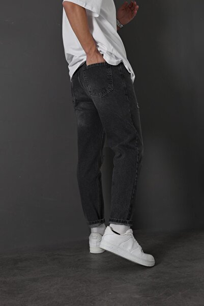 Slatra Men's Boyfriend Jeans - Anthracite, Stone Detailed, Ripped Burning