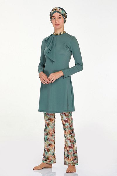 ZF BUTİK Costum de baie Hijab acoperit complet cu detaliu de colier imprimat - Colanți ZF cu picior spaniol