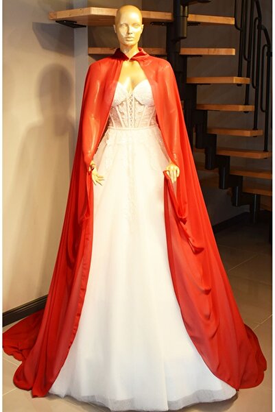 paris in paris CAFTAN ROȘU DE șifon-ROCHIE DE MIREASĂ CU PELERINĂ-CAFTAN DE șifon-BINDALLI-ROCHIE ROȘU DE KINA