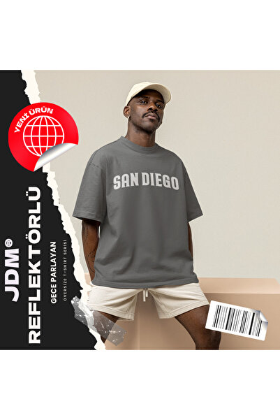 JDM Світловідбиваючий футболка з принтом San Diego, розмір Oversize
