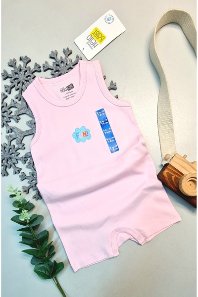 CemBebe Kız Bebek Yazlık Alttan Çıtçıtlı Kolsuz Kısa Paça Pembe Tulum