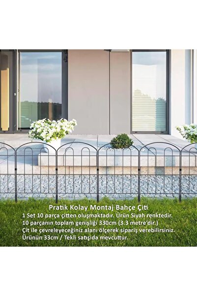decorelax DEKORATİF BAHÇE ÇİTİ 10'LU SET 330CM MODEL - 1 SİYAH HOBİ BAHÇESİ, ÇİÇEK, SEBZE, MİNİ BAHÇE