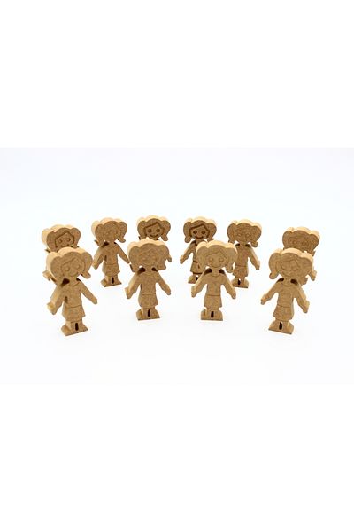 na neşeli ahşap 10 Girl Figures - 10 Cm, Can Stand Upright, Preschool Educational Activity