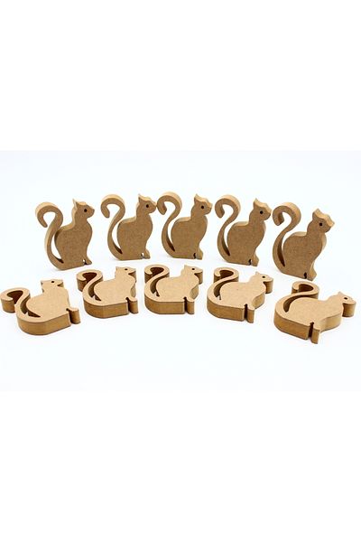 na neşeli ahşap 10 Pieces of Upright Cat Figures with Tail - Preschool Training Activity