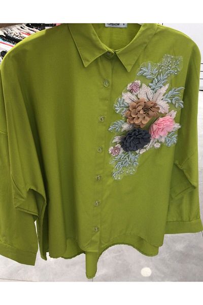 TOPSHOW Cămașă scurtă lungă cu detalii florale de damă