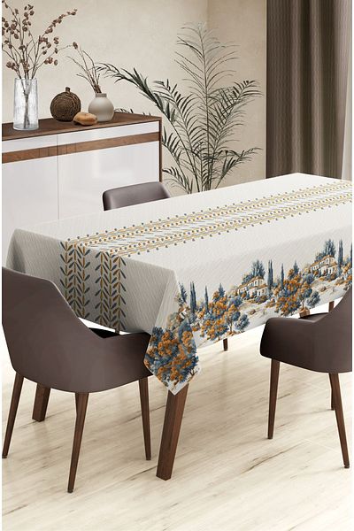 CANİLA Tablecloth Digital Printed Edge Stitched Tablecloth