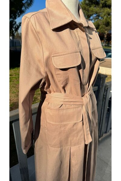 Firuze Krem Keten Elbise