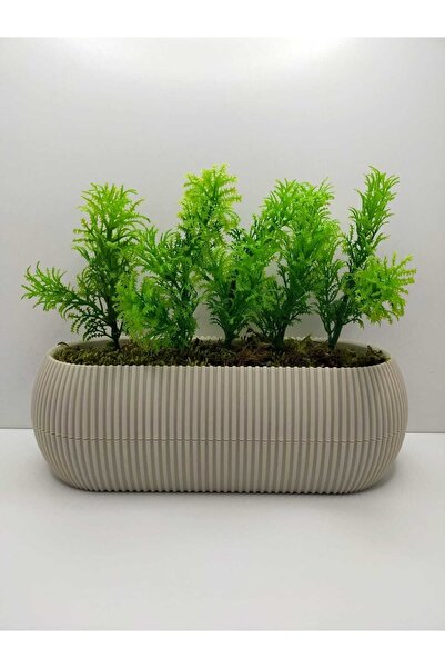 ALSHOP Uzun Saksıda Yapay Çiçek Taş Yosunlu Çim Yeşili Bitki , Banyo Mutfak M...