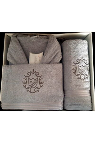 Biflores NAKIŞLI LÜKS 5 PARÇA PEMBE TEK KİŞİLİK BORNOZ SETİ