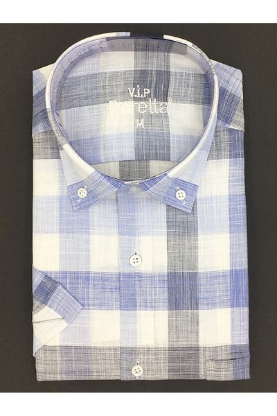Beretta Men's Shirt - White, Blue, Navy Blue, Checkered Classic