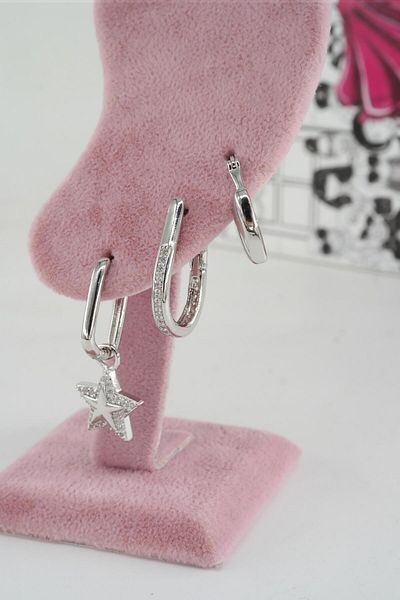 By Zeyna Aksesuar Vip Series Anti-allergic Women's Earrings Set of 3 - YSX0023