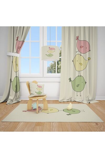 CİCİ ODAM سجادة Cici طيور ملونة للأطفال ستارة خلفية لغرفة الأطفال 1 جناح 70x200