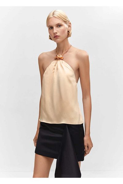MANGO Woman Metallic Floral Top