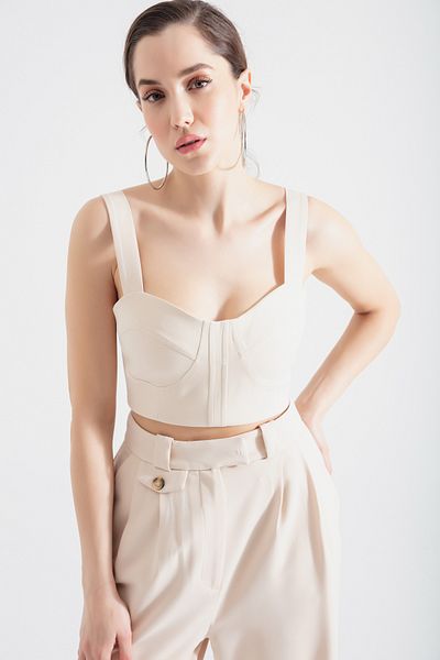 Lafaba Γυναικεία Μπεζ Μπλούζα Χοντρό λουράκι Crop