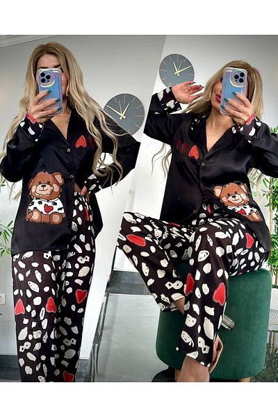 SATTENS Set pijama dama din satin cu buline imprimat
