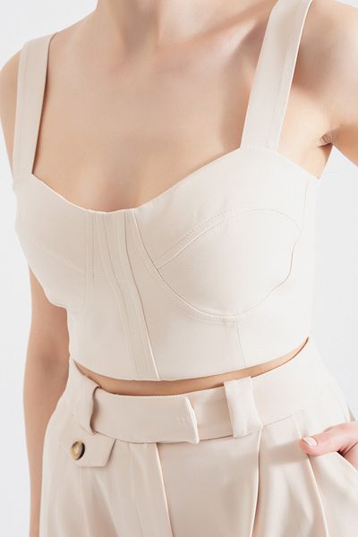 Lafaba Γυναικεία Μπεζ Μπλούζα Χοντρό λουράκι Crop